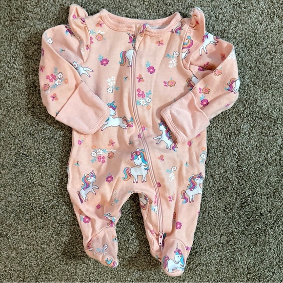 Newborn Baby Girl Sleep N Play Ultra Soft Unicorn Zip Footies EUC - Picture 3 of 7